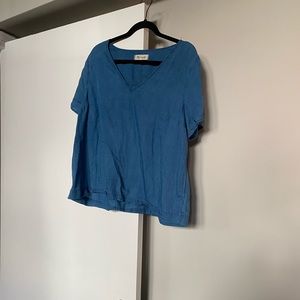 Madewell Blue V-Neck with Shoulder Detail